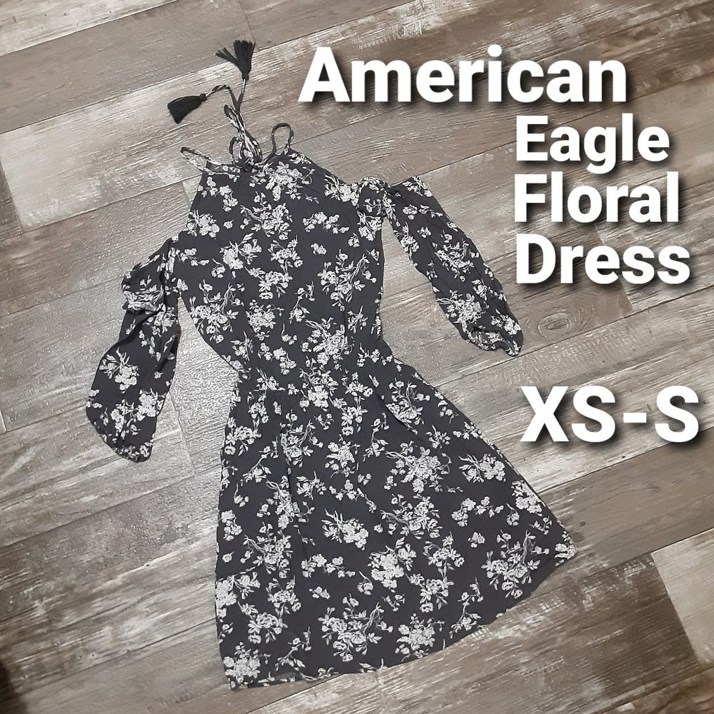 NEW American Eagle Floral Halter Fit & Flare Mini Dress W/ Back Cutout & Tassels